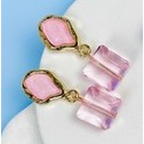 MS-MSER10392 Crystal Gemstone Earrings Pink