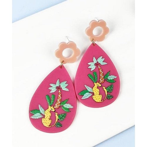 MS-MSER11152 Abstract Flower Print Earrings Pink