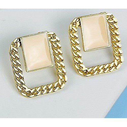 MS-MSER10395 Gold Chain Stopper Earrings Beige