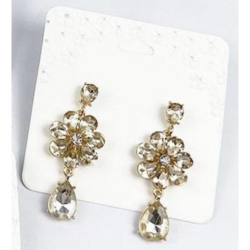MSER121940 Crystal Flower Teadrop Post Earrings Beige