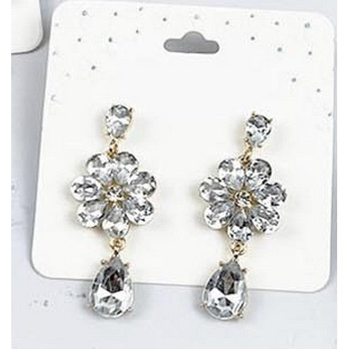 MSER121940 Crystal Flower Teadrop Post Earrings Clear