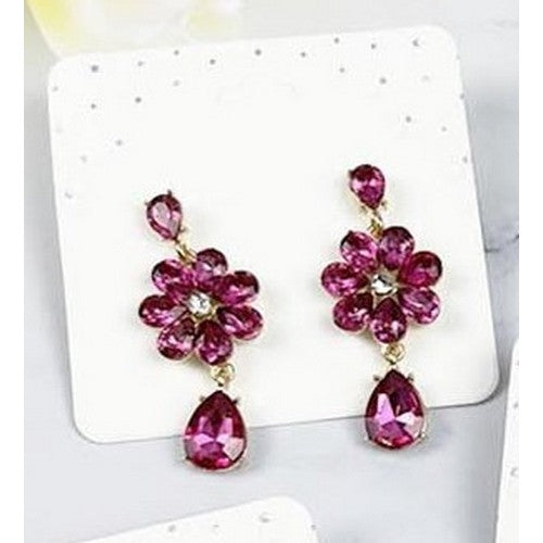 MSER121940 Crystal Flower Teadrop Post Earrings Purple