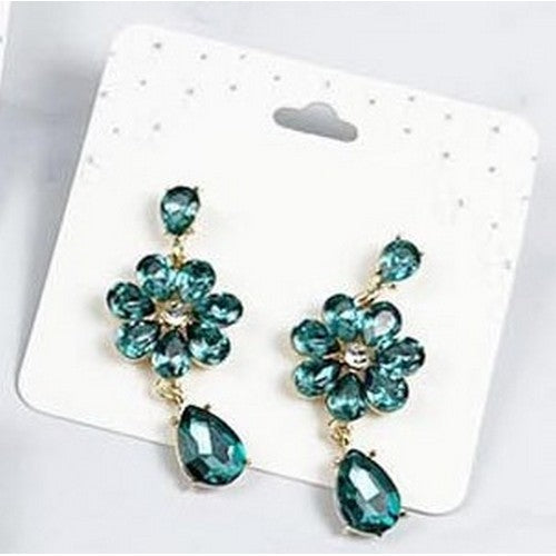 MSER121940 Crystal Flower Teadrop Post Earrings Turquoise