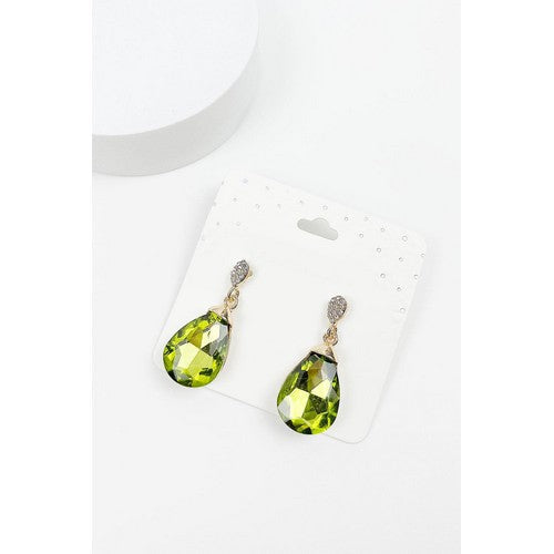 MSER120679 Teardrop Gemstone Post Earrings Green