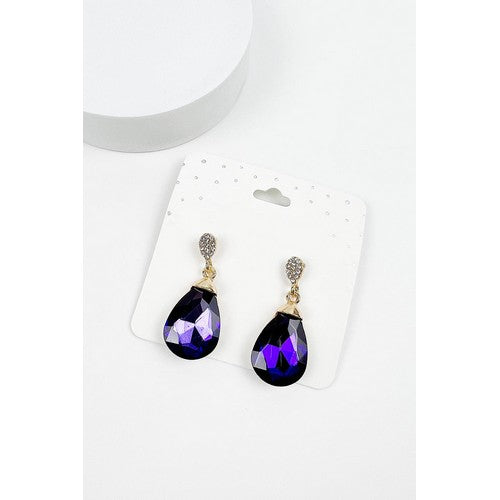 MSER120679 Teardrop Gemstone Post Earrings Purple