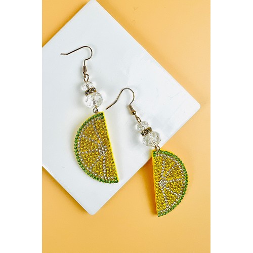 MS-MSER10318 Rhinestone Fruit Earring Lime