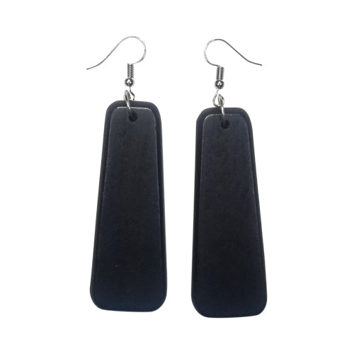 Long Oblong Wooden Earring in Black