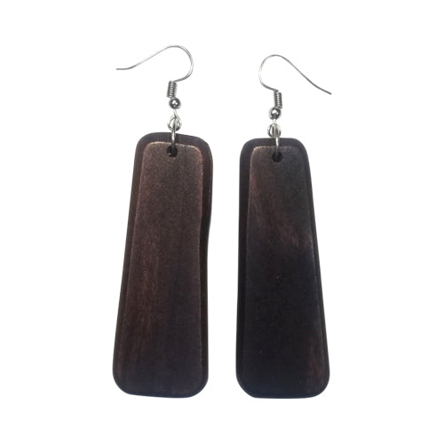 Long Oblong Wooden Earring in Brown