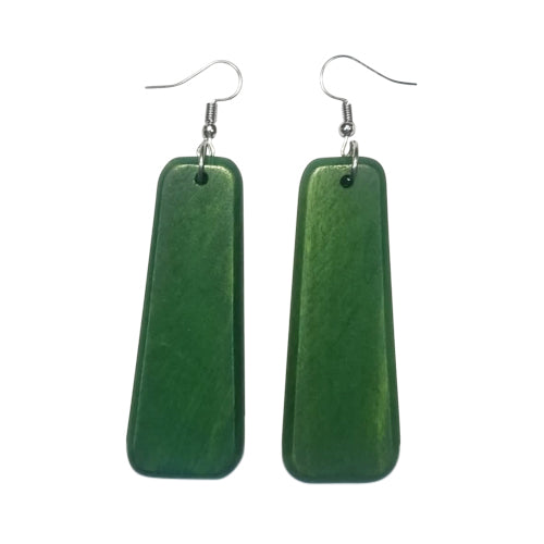 Long Oblong Wooden Earring in Green