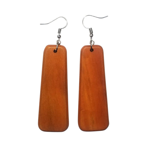 Long Oblong Wooden Earring in Orange