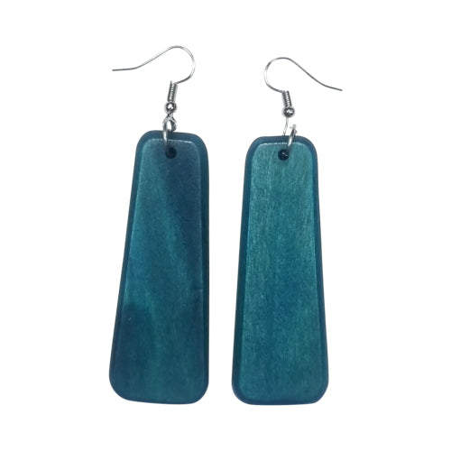 Long Oblong Wooden Earring in Teal