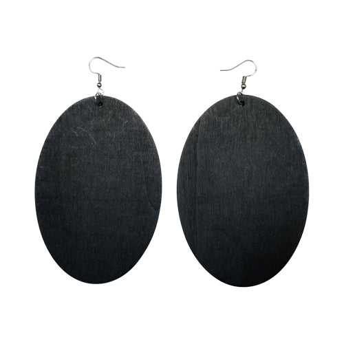Big Oval Wooden Earring in Black
