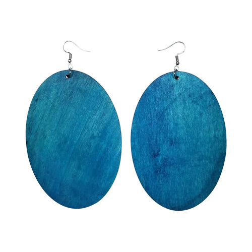 Big Oval Wooden Earring in Blue