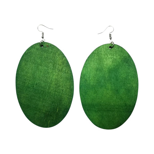 Big Oval Wooden Earring in Green
