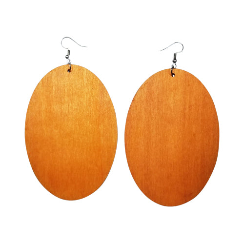 Big Oval Wooden Earring in Orange