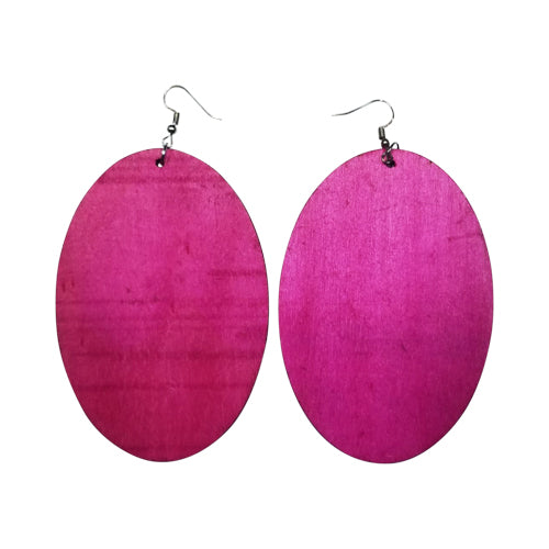 Big Oval Wooden Earring in Pink