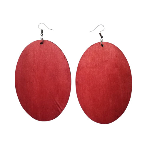 Big Oval Wooden Earring in Red