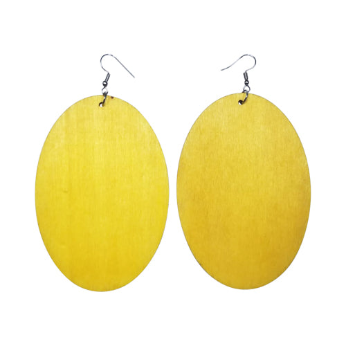 Big Oval Wooden Earring in Yellow