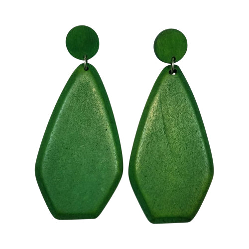 Abstract Wooden Earring Green
