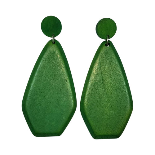 Abstract Wooden Earring in Green