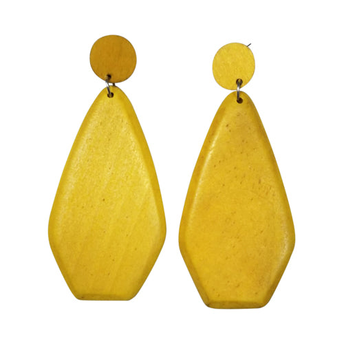 Abstract Wooden Earring in Yellow