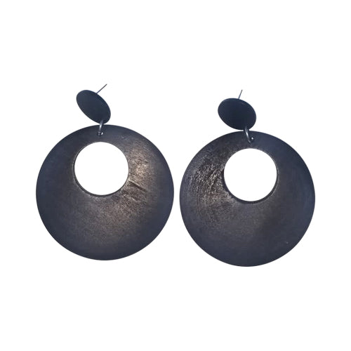 Round Layer Wooden Earring Black