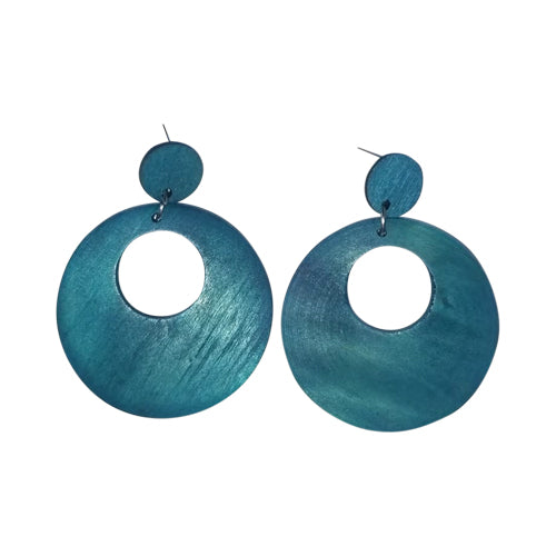 Round Layer Wooden Earring Blue