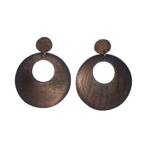 Round Layer Wooden Earring Brown
