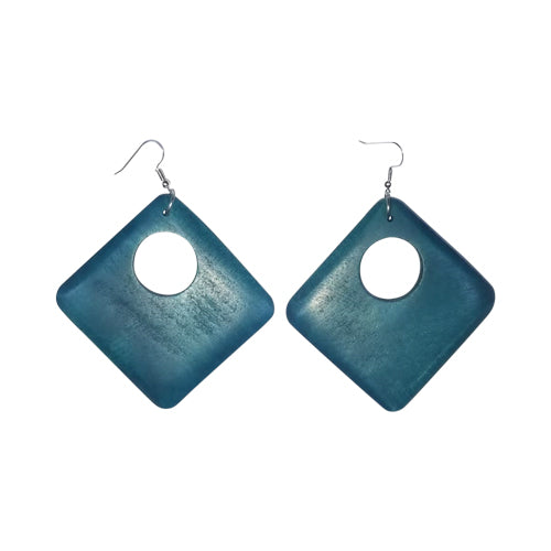 Square Wooden Earring Blue