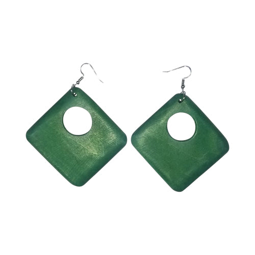 Square Wooden Earring Green