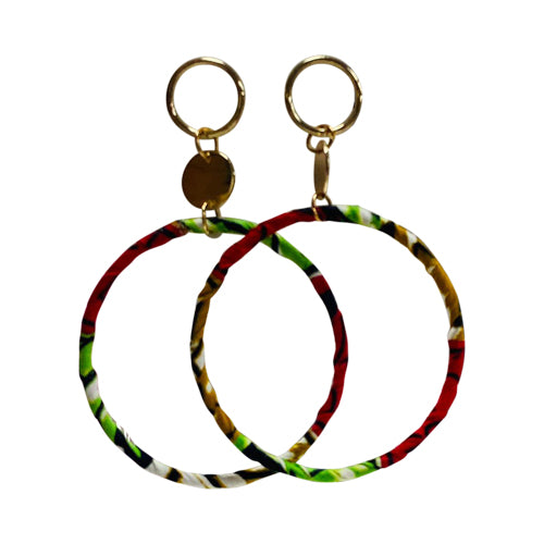 African Fabric Gold Ring Drop Earrings in Red