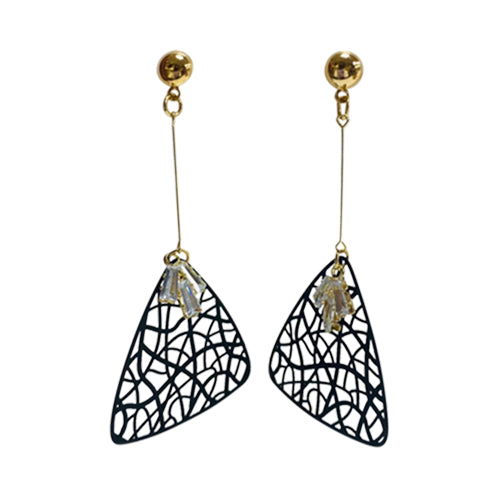 Dainty Diamante Web Drop Earrings in Black