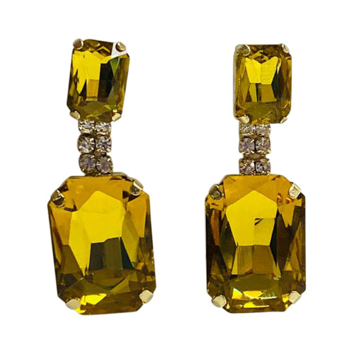 Sterling Silver Rhinestone & Gem Earrings in Yellow
