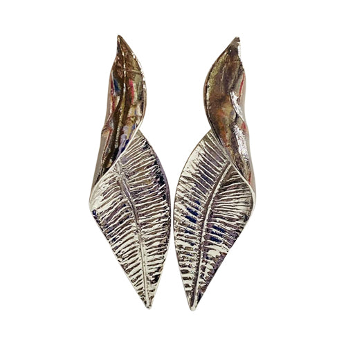 Oversize Folded Leaf Earrings in Silver