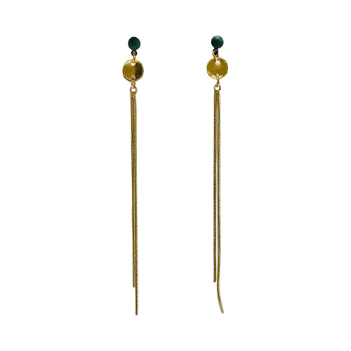 Green Bead Multi Strand Drop Earrings in Gold
