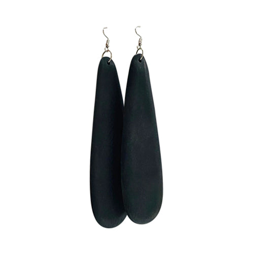 Long Teardrop Wooden Earrings in Black
