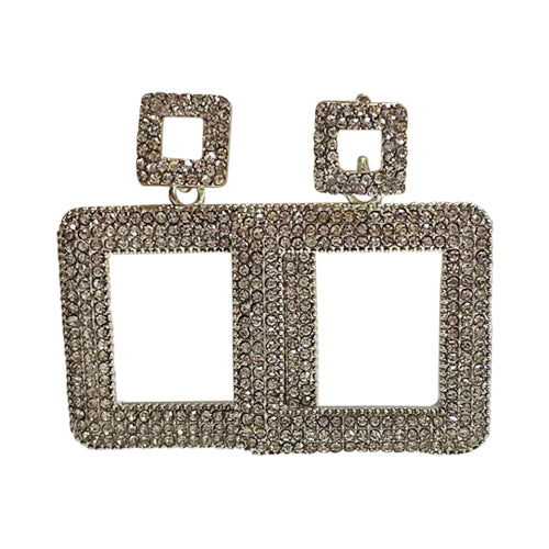 Rhinestone Square Drop Earrings in Silver