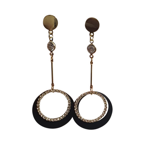 Rhinestone Disc Dangle Earrings in Black