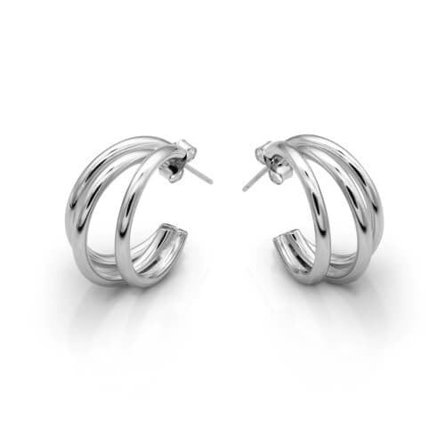 Triple Hoop Earrings in Silver