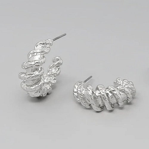 PE6588 Texture Twist Hoop Earring in Sterling Silver Dipped