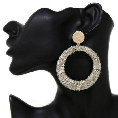 HE4839 Fabric-Wrapped Disc Earring in Ivory 