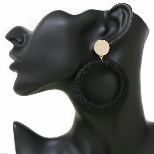 HE4839 Fabric-Wrapped Disc Earring in Black