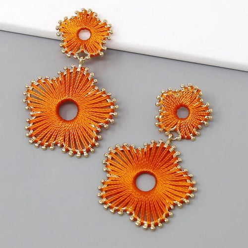 TE3115G Thread-Wrapped Flower Drop Earring in Orange 
