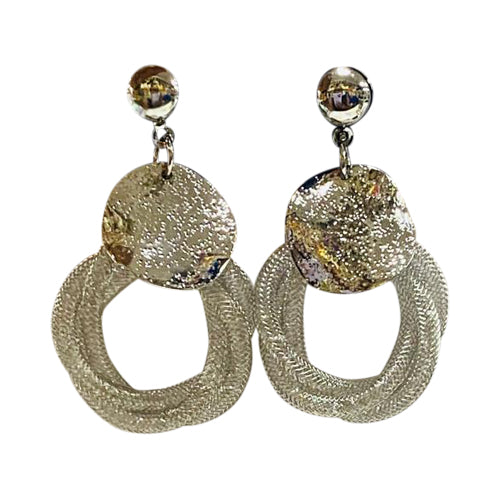 Hammered Mesh Ring Drop Earring in Silver