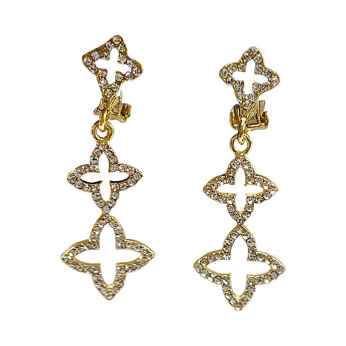 Rhinestone Clover Clip-On Earring in Gold