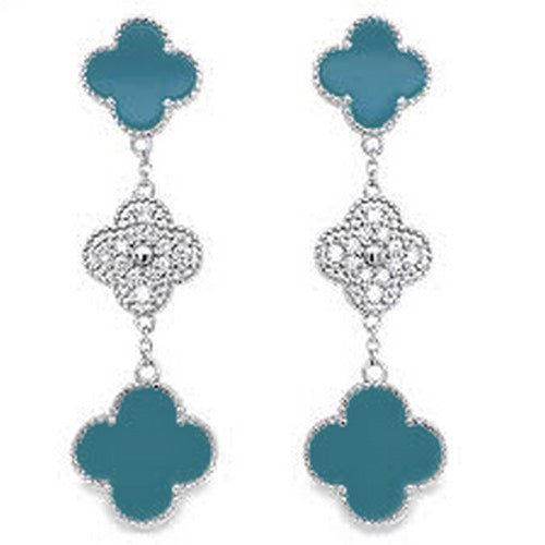Rhinestone & Enamel Clover Clip-On Earring in Silver & Turquoise