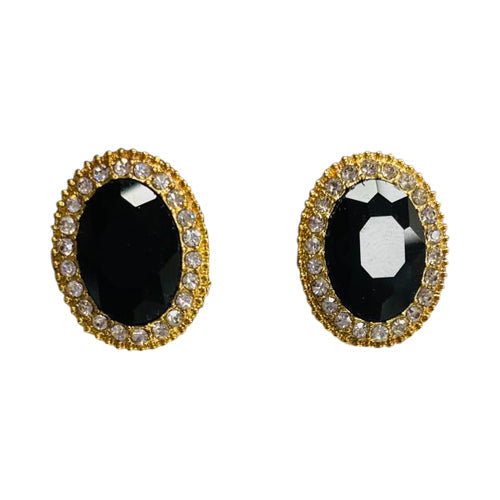 Oval Gem Earring in Gold & Black