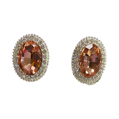 Oval Gem Earring in Silver & Peach