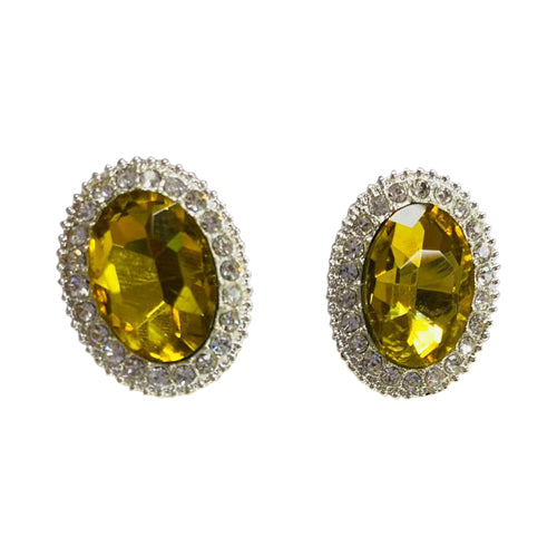 Oval Gem Earring in Silver & Yellow