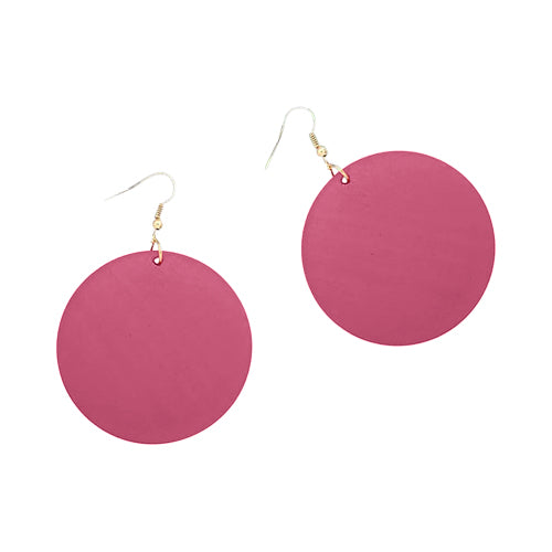 Wooden Disc Earrings in Fuchsia